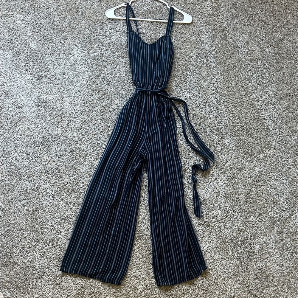 Hollister Navy Striped Jumpsuit Small